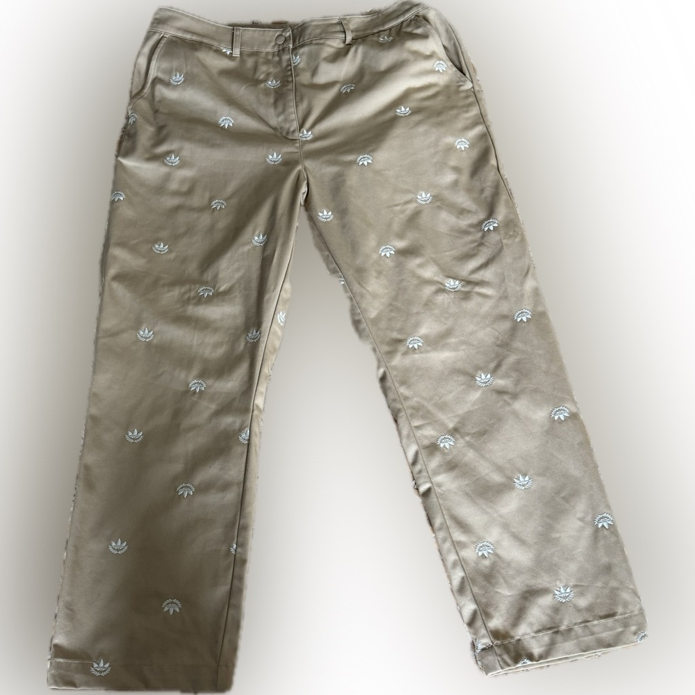 adidas Women's Originals All Over Mini Crest Chino Pant - Beige Size 16 - Picture 3 of 7